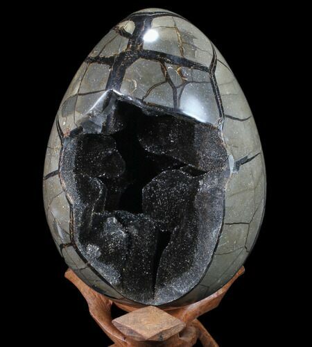 Septarian Dragon Egg Geode - Black Crystals #89783